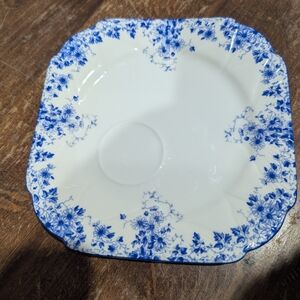 Shelley England Floral Blue and White Square Dinner Plate